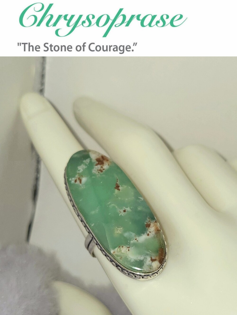 Massive Natural Chrysoprase Gemstone Chunky Handmade Ring - Picture 2 of 7